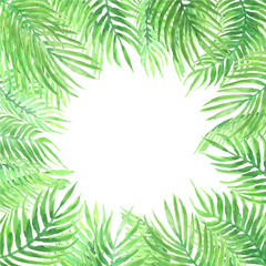 Fototapeta na wymiar Vector watercolor frame of acai palm leaves.