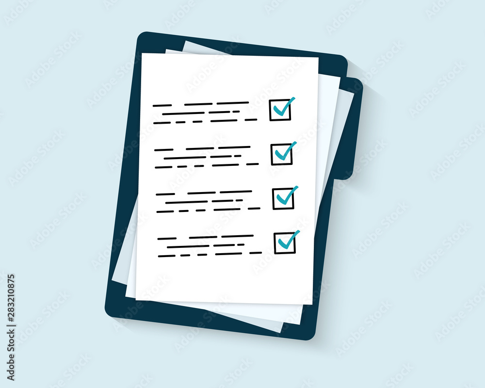 Poster folder with checklist isolated. contract papers.exam form. document. folder with document checklist 