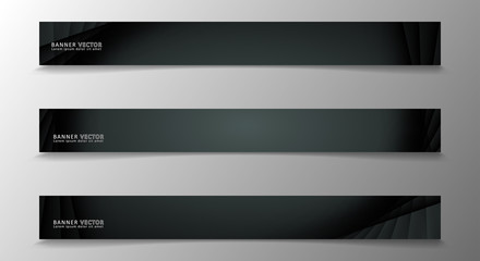 Banner collection, vector background with glowing neon gray stripes in a dark room.