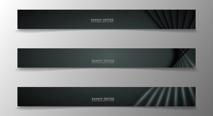 Banner collection, vector background with glowing neon gray stripes in a dark room.