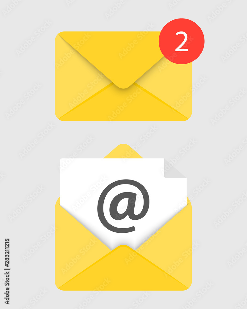 Aufkleber set of icons mail, e-mail. opened and closed envelope. online postal sign.paper document enclosed in