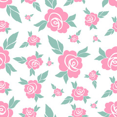 Seamless pattern with bright roses and leaves