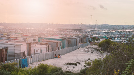 Sunset in a slum village in South Africa