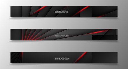 Fototapeta premium Banner collection, vector background with glowing neon red stripes in a dark room.