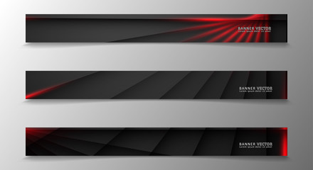 Banner collection, vector background with glowing neon red stripes in a dark room.