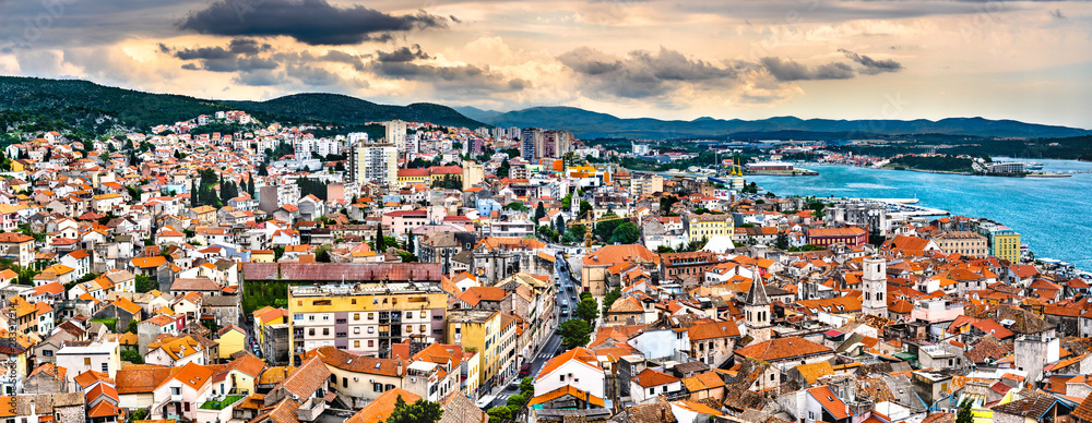 Sticker cityscape of sibenik in croatia