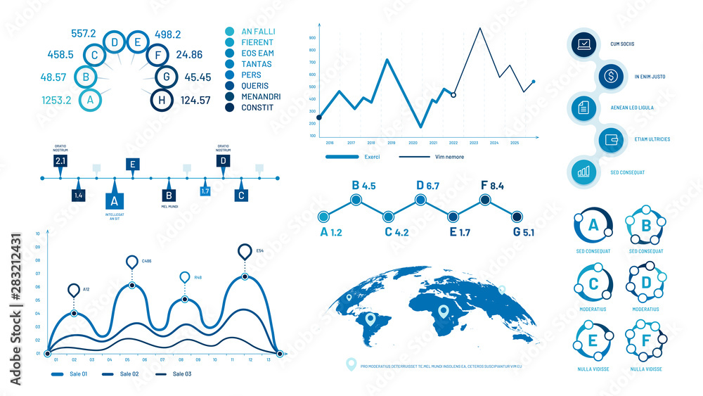 Poster infographics graph charts. histogram data graphs, bubbles graphic timeline chart and diagram. statis
