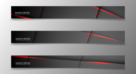 Banner collection, vector background with glowing neon red stripes in a dark room.