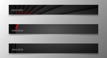 Banner collection, vector background with glowing neon red stripes in a dark room.