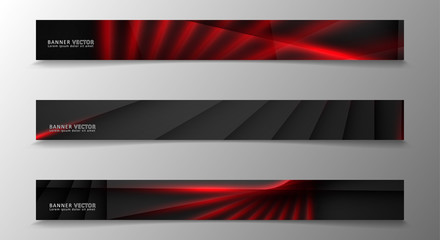 Banner collection, vector background with glowing neon red stripes in a dark room.