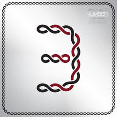 Modern number three template, design the rope to be a alphabet, Vector