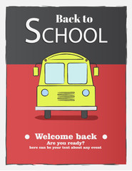 Back to school, card with color emblems sign welcome on background. School shopping. Vector illustration.