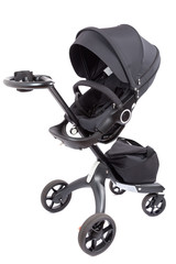 Modern baby stroller isolated on white. New baby carriage