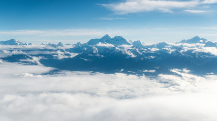 Fototapeta na wymiar Mount Everest aerial view from a mountain flight, in Nepal