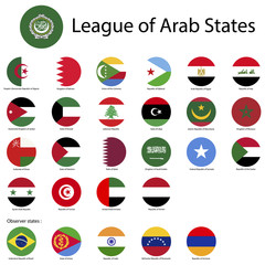 League of Arab States. National flags, round. Abstract concept, icon set.