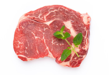 Fresh raw bio  beef steak isolated on white background.