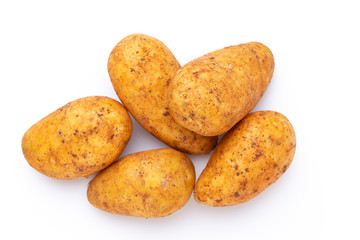 Potatoes isolated on white background. Flat lay. Top view.
