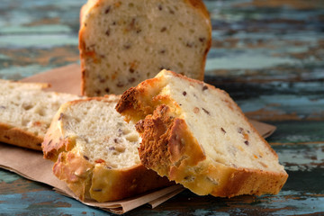 Homemade healthy bread yeast free. Background texture of bread.