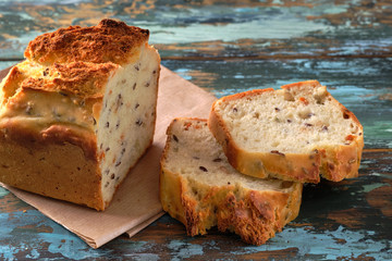 Homemade healthy bread yeast free. Background texture of bread.