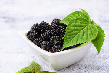 Detail of blackberries. Juicy and fresh bio blackberries from summer garden.
