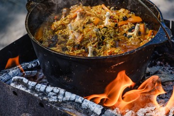 Pilaf cooking bowler bonfire boiler,  campfire firewood.
