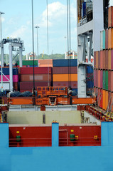 Cargo container ship in the port of Savannah, Georgia. 