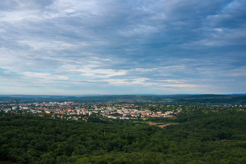 Fototapeta na wymiar Aerial view of the city of Zalaegerszeg in Hungary at sunset.