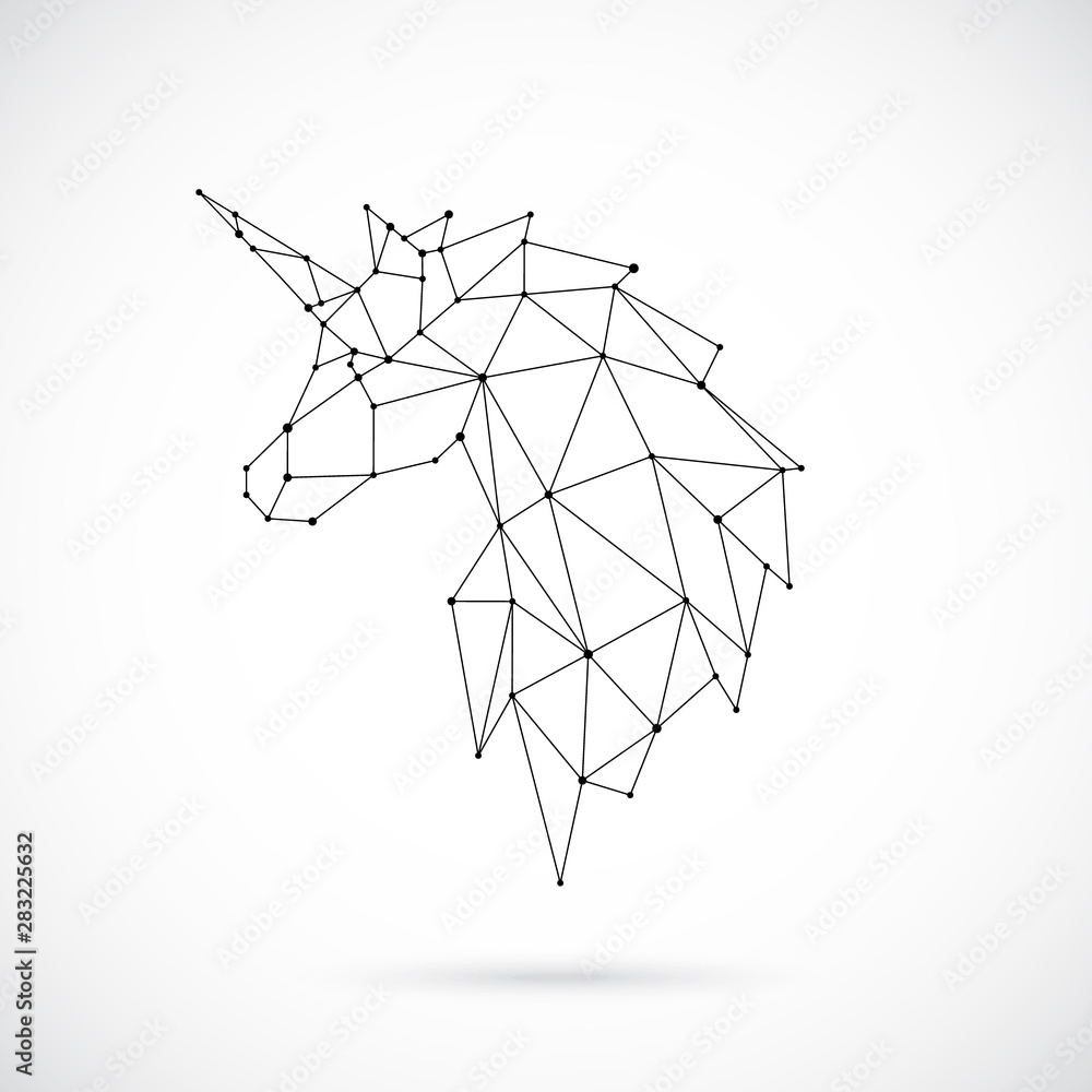 Wall mural Geometric Unicorn silhouette. Image of Unicorn in the form of constellation. Vector illustration.