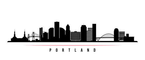 Portland City skyline horizontal banner. Black and white silhouette of Portland City, Oregon. Vector template for your design. - obrazy, fototapety, plakaty