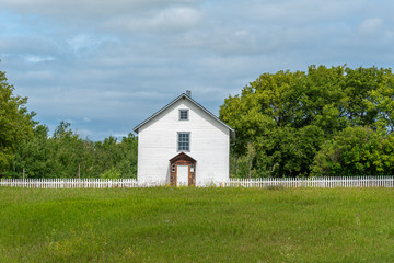 Fototapeta na wymiar Exterior of the St. Antoine de Padoue Rectory. It is located in Batoche Canada.