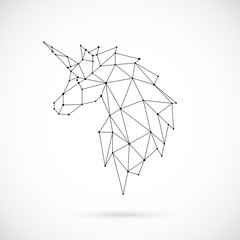 Geometric Unicorn silhouette. Image of Unicorn in the form of constellation. Vector illustration.