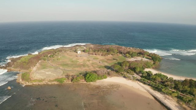 Aerial drone view flyng over the Nusa Dua island and beach in Bali, Indonesia