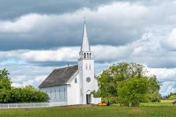 Fototapeta na wymiar The Saint Antoine de Padoue Roman Catholic church at Batoche, Saskatchewan.