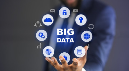 Big data network with all content in businessman hand
