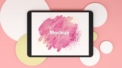 Realistic tablet computer mockup with transparent empty lock screen. Modern tablet template. 3d render illustration