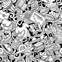 Cartoon cute doodles hand drawn School seamless pattern