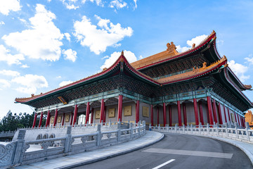 The National Theater of Taiwan, a chinese style architecture inside the National Taiwan Democracy Memorial Hall area. Text in Chinese means "National Theater". Taipei, Taiwan.