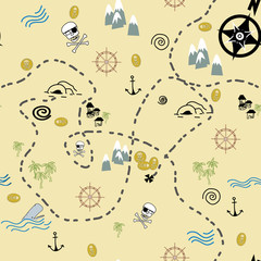 Pirate Map illustration Vector seamless repeat surface pattern design