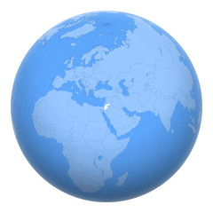 Jordan on the globe. Earth centered at the location of the Hashemite Kingdom of Jordan. Map of Jordan. Includes layer with capital cities.
