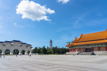 Fototapeta na wymiar Gate of Great Piety, the south gate of National Taiwan Democracy Memorial Hall ( National Chiang Kai-shek Memorial Hall ). Taipei, Taiwan