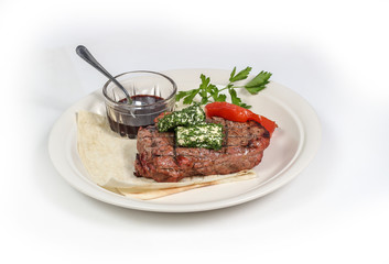 beef skewers with cheese and sauce