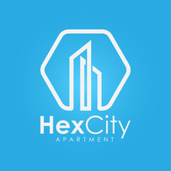 Modern elegant cityscape hexagon line logo.
