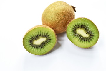 fresh kiwi fruit half cut on white background