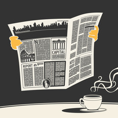 Illustration vector newspaper news and coffee