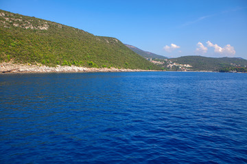 Beautiful Kotor bay coastline with green mountains