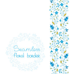 Seamless floral border blue flowers