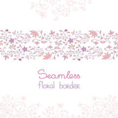 Fototapeta na wymiar Seamless floral border pink flowers