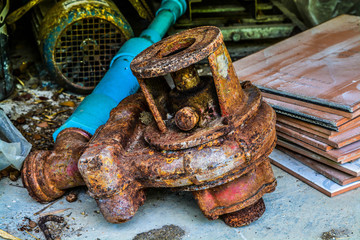 Close up old rust water pump