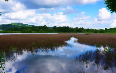 landscape with lake and clouds