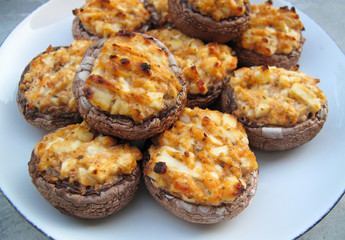 baked with vegetables filled mushrooms portobello on a plate